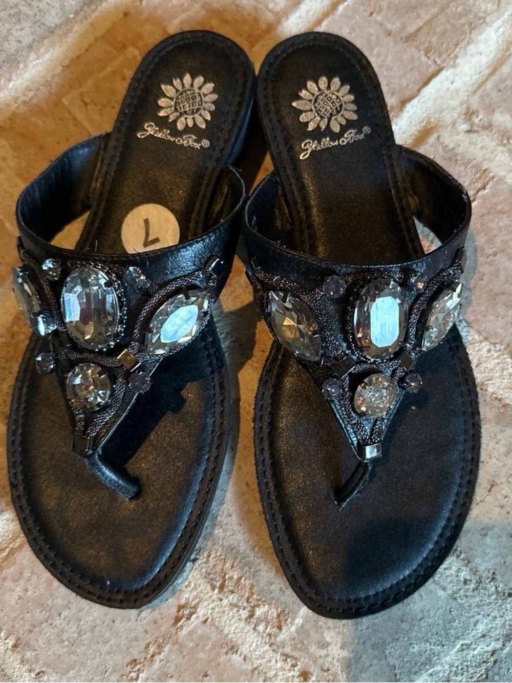 Yellow Box 7 Black Jeweled sandals
